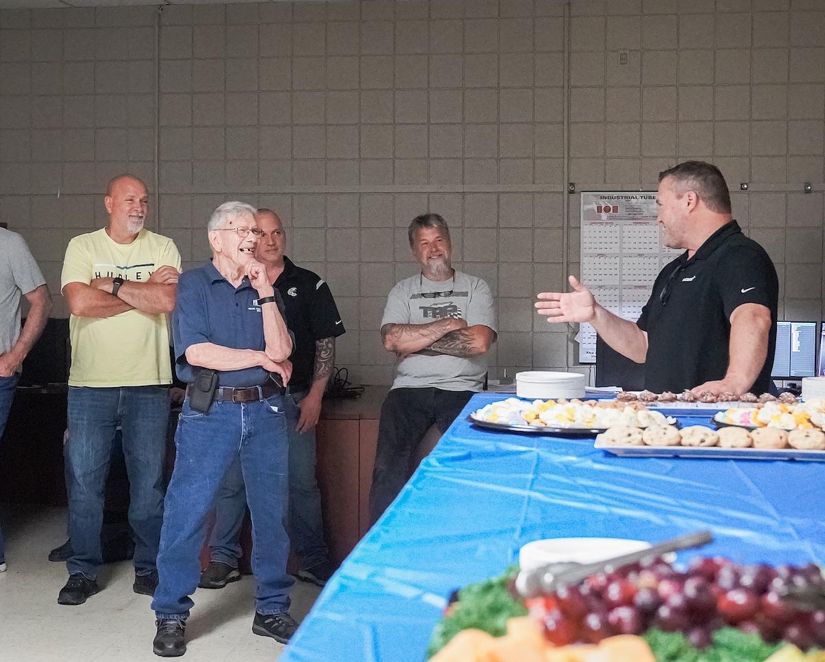 Prospect Mold President Brandon Wenzlik gave a long speech at Null's retirement celebration. Jeremy Brown/The Portager